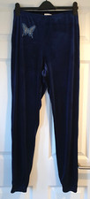 SKINNY DIP NAVY BLUE VELOUR BUTTERFLY CUFFED TROUSERS JOGGING PANTS SIZE M 10 12