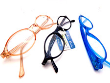 3 pair Lady READING GLASSES 1.0 Variety color oval readers Blue Black Peach