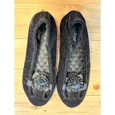 Soma Embellished Velvet Slippers Flats Comfortable Shoes Medium (7-8)