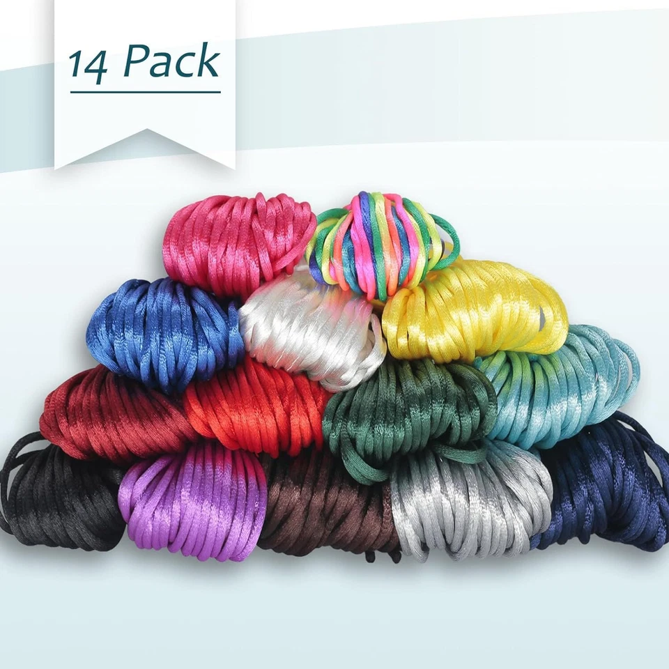 Cordón de nailon satinado de 2 mm, cordón de seda cola de rata, 14 paquetes 140 yardas colores surtidos Foto 2 de 2