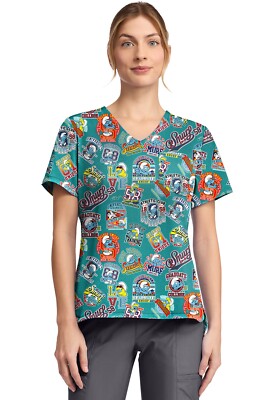 Tooniforms Cherokee Licensed V-Neck Print Top TF797 SMCS Collegiate Smurfs