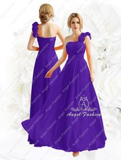 Elegant Chiffon one shoulder flower bridesmaid evening wedding party dress UK