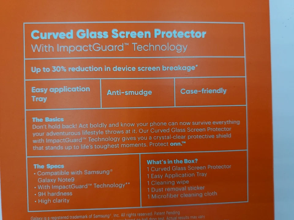 SAMSUNG GALAXY NOTE 9 CURVED GLASS SCREEN PROTECTOR PROTECT ONN - Image 4 of 4
