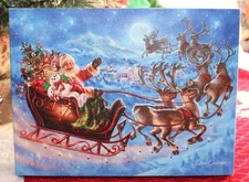 LIGHTED MR MR. BINGLE RIDING SANTA SLEIGH BATTERY OPERATED GLOW TABLETOP DECOR