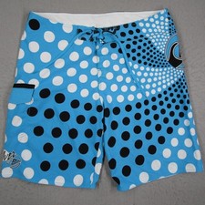 Quiksilver Mens Board Shorts Size 38 Blue Polka Dot Spiral Swim Trunks A101794