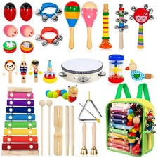 Kids Musical Instruments Set, 33Pcs Wooden Percussion Toys^