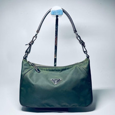 Borsa a tracolla Prada in pelle kaki con cerniera - modello usato autentico...