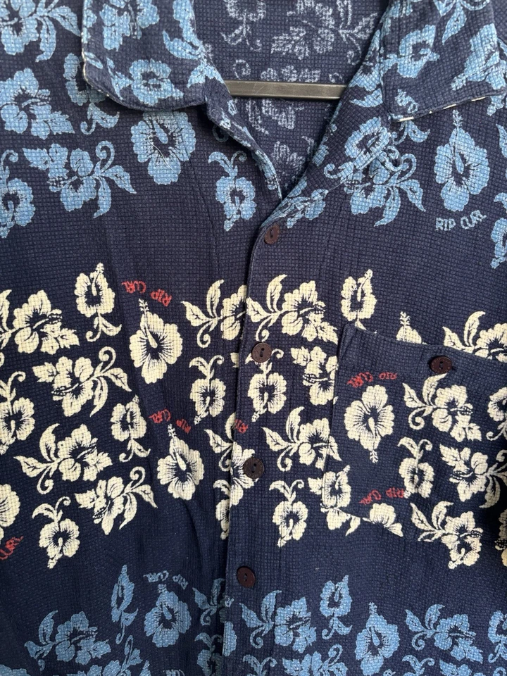 Rip Curl Vintage Surfer Blue Hawaiian Hibiscus Men’s Shirt Large Cotton Y2K - Image 4 of 4