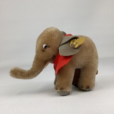 Vintage Steiff Jumbo Elephant 4" Mohair Germany Red Bib Button Yellow Ear Tag