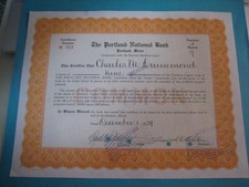 1939 PORTLAND MAINE NATIONAL BANK STOCK CERTIFICATE FINANCIAL