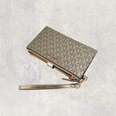 Michael Kors MK Geldbörse Portmonee Geldbeutel Jet Set Double ZIP Braun Gold NEU