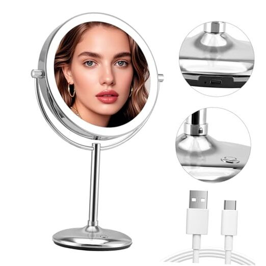 9-Inch Magnifying Makeup Mirror with 1X and 10X Dual Lighting-image