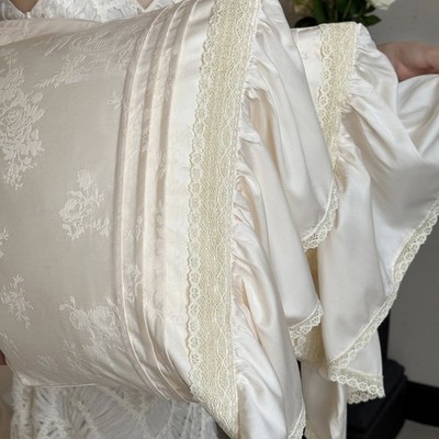 Bedding Set 4 Pcs Lace Jacquard Cotton Flat Sheet Duvet Cover 2 Pillowcases