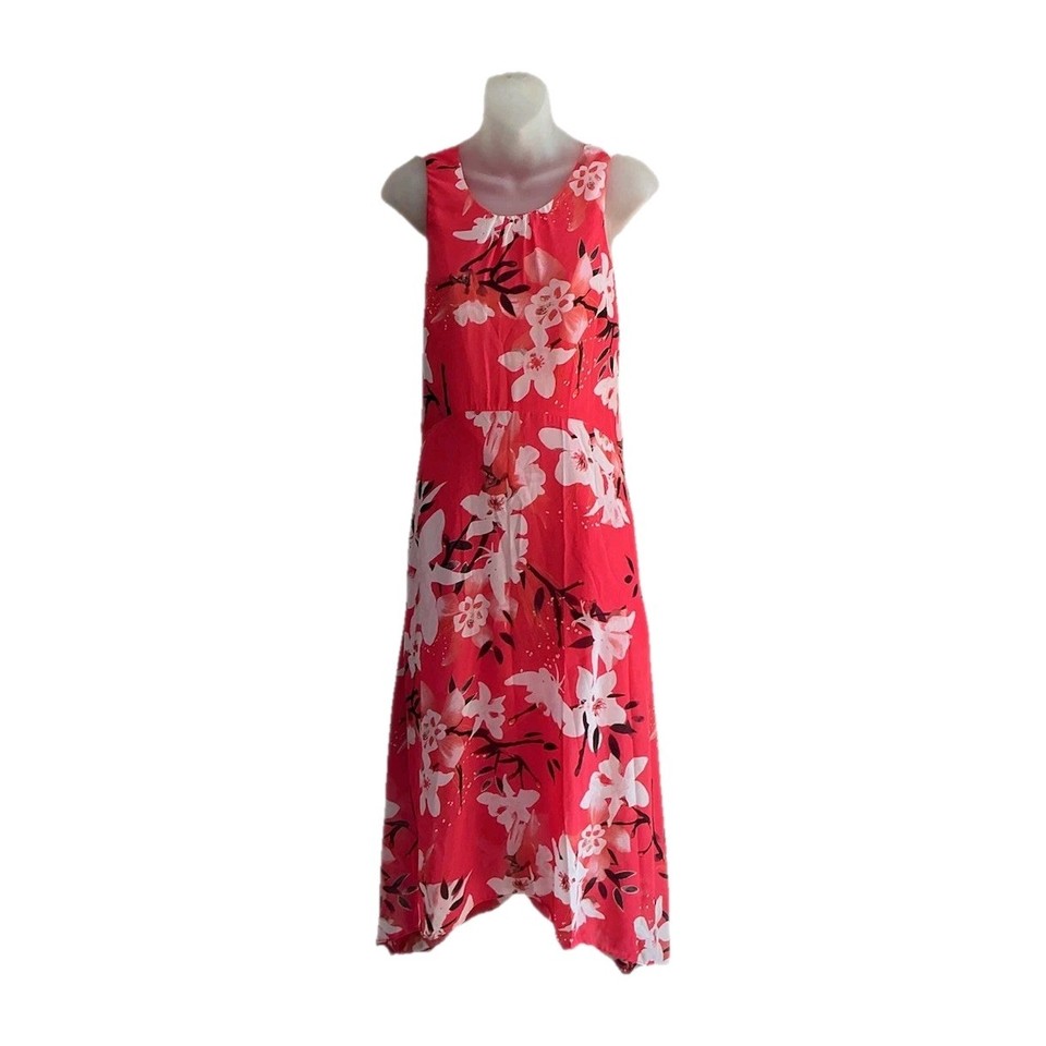Khoko Women’s A-Line Pink Maxi Floral Dress Size 14 Spring Flowers Lightweight 