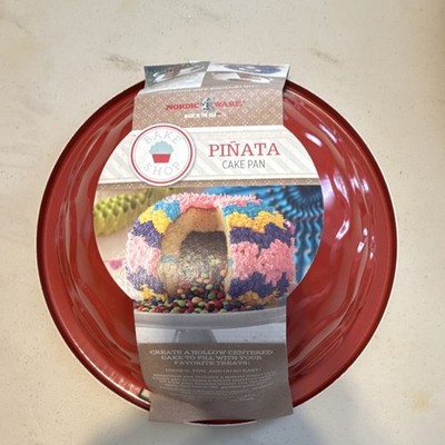 Nordic Ware Piñata Cake Pan Red & White Round Create Hollow Centered Cakes