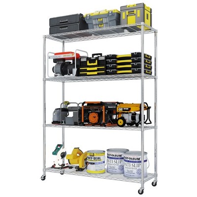 4 Tiers Rolling Wire Storage Shelf Rack Organizer Kitchen Shelving Steel 65''H