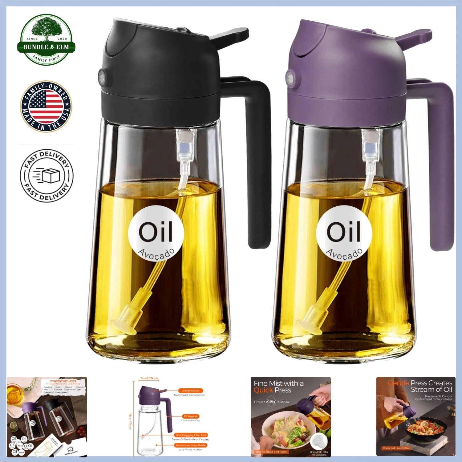 Food Grade Olive Oil Dispenser Set with Transparent Glass for Easy Monitoring