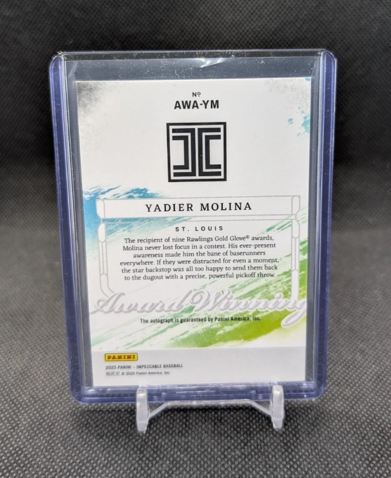 Yadier Molina 2025 Panini Impeccable #04/25 Award Winning Auto Cardinals AWA-YM - Image 2 of 2