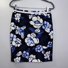 Talbots Pencil Skirt Size 8P Black Blue White Floral Knee Length New With Tags
