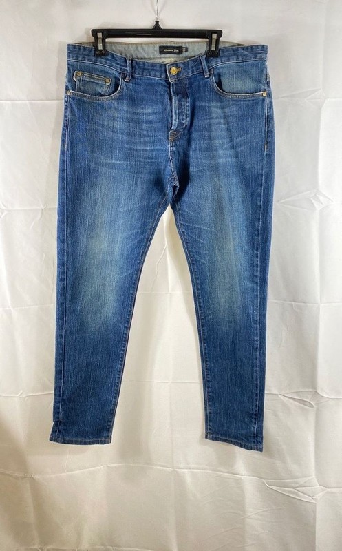 Massimo Dutti Men's Blue Distressed Faded Denim Jeans Slim Tapered Sz 34