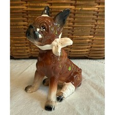 Vintage Ceramic Unmarked Injured Bandaged Crying Sad Boxer Dog Figurine D&eacute;cor