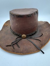 Vintage Handmade Leather Cowboy Hat Western Biker Rustic Distressed