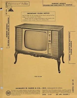 SAMS TELEVISION SERVICE MANUAL 686-2 DUMONT 910-B180/B181/B182/B183 120692A
