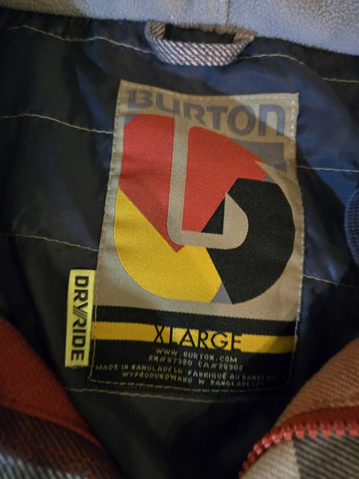 Burton XL Dryride Hooded Snowboard Jacket Plaid Flannel Insulated Mens Ski EUC - Image 2 of 4