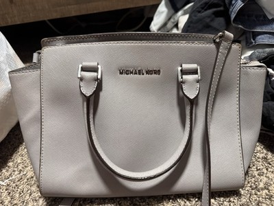 MICHAEL KORS SELMA PEARL GRAY LEATHER SILVER MEDIUM SATCHEL BAG NWT PURSE