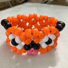 3D Fox Kandi Cuff - Handmade Orange  White Pony Bead Rave Bracelet