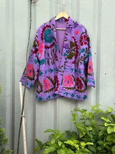 Short Jacket, women wear Coat, duck cotton suzani outwear, Embroidered jacket