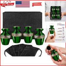 Set of 4 Mini Cremation Urns in Grecian Green  Gold - Secure Your Memories