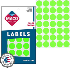 Neon Green round Color Coding Labels, 3/4 Inches in Diameter, 1000 per Box