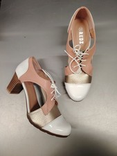 Brand New Ladies REDZ Pink White Cut Out Heeled Brogues Style Shoes UK 5 CG N54