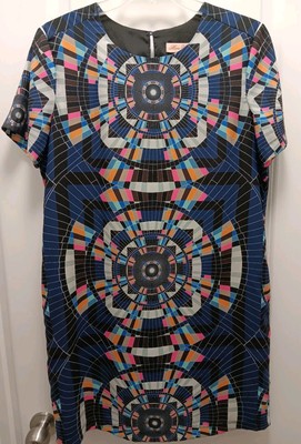 Mara Hoffman Sz. M Sheath Dress Kaleidoscope Print On Navy Lined