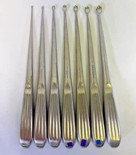Set of 7 SSI Ultra Brun Bone Curettes 8" Sizes 3/0 2/0 1 3 4 5 6 Orthopedics