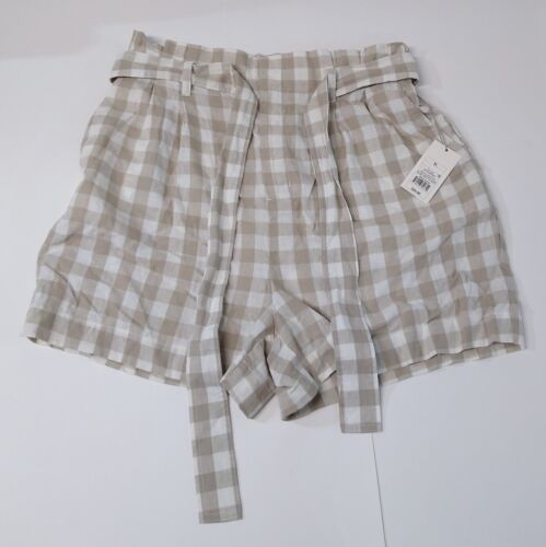 A New Day XL Paperbag High Waist Wide Leg Belted Plaid Brown Shorts Women's NWT
