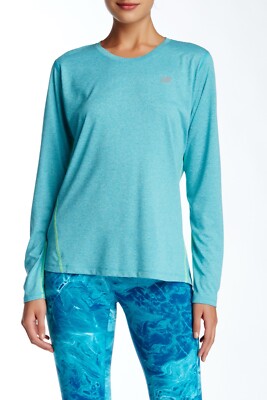 NWT! New Balance Women's Heathered Long sleeve, BLUE/TEAL HEATHER, WT53151 SLH