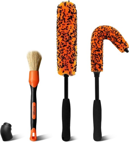 3PCS Wheel Cleaning Brush Kit, 16" Long Handle Bendable Cleaner Orange