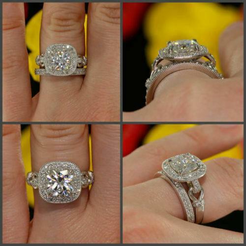 5Ct Simulated Diamond Bridal Set Stylish Halo Ring Band White Gold Plated - Picture 1 of 5