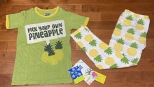 Kickee Pants Bamboo Girl  s Natural Pineapple Short Sleeve Pajamas Size 5 New