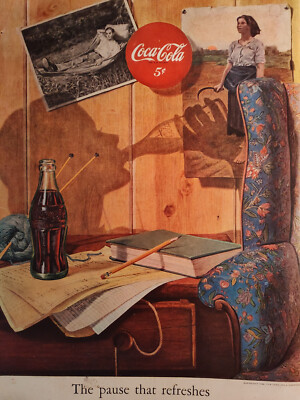 1949 Saturday Evening Post Ad Coke COCA COLA Refreshes GLENN FORD Chesterfield
