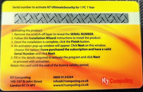 K7 Ultimate Security 1PC 1Year licence. Complete Serial code scratch card - Picture 2 of 3