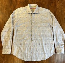Robert Graham Embroidered Flip Cuff Classic Fit Button Up Shirt Sz XL Exclusive