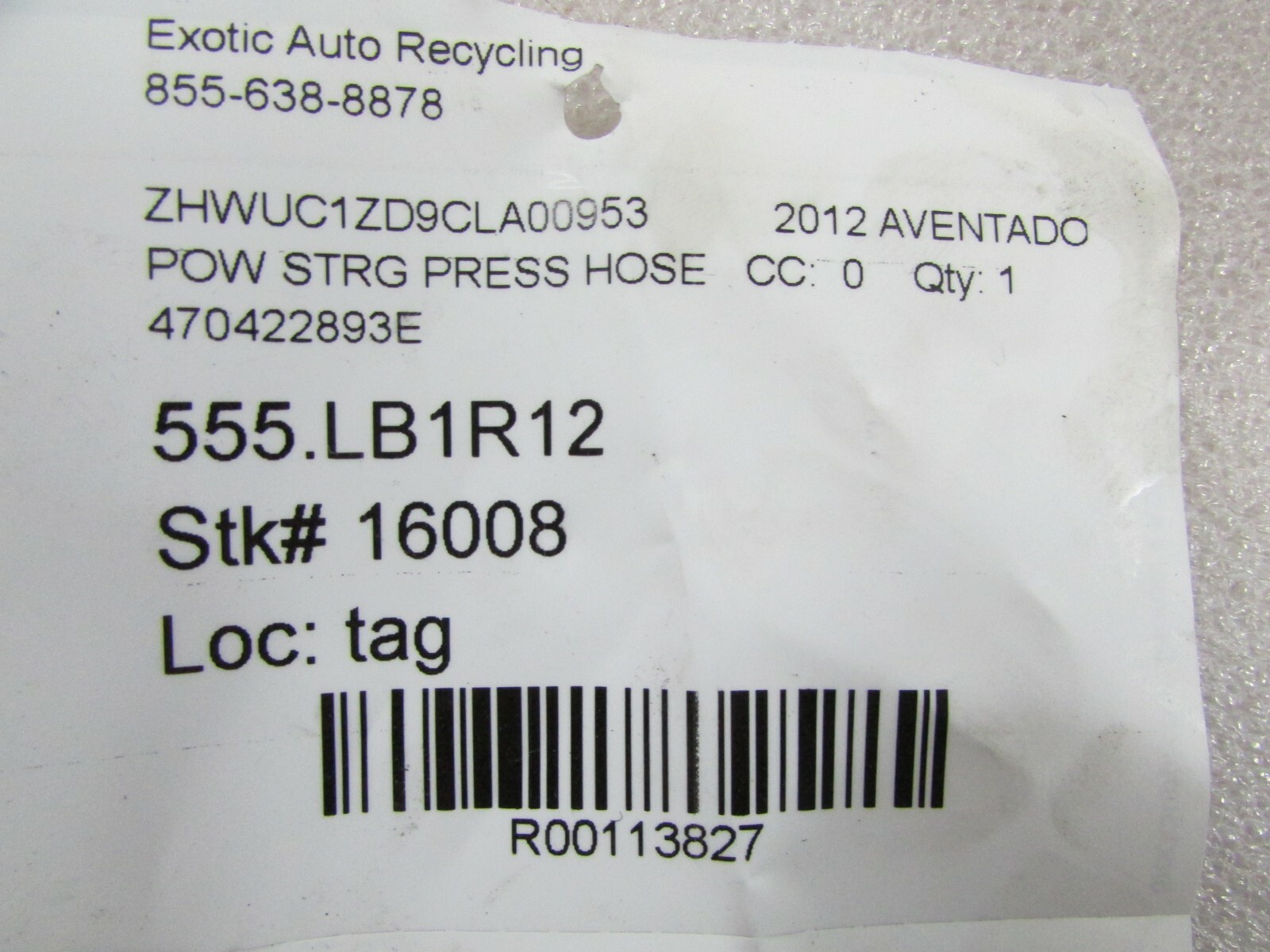 Lamborghini Aventador LP-700, Power Steering Hose, Used, P/N 470422893E 