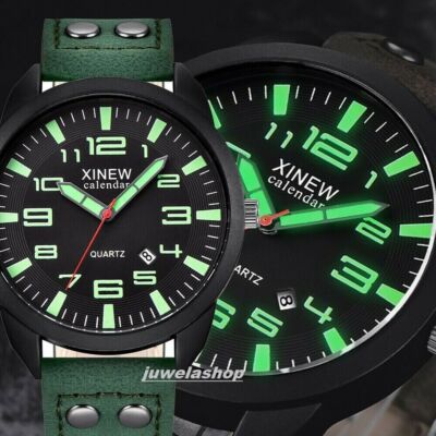 Sommer Uhr Herrenuhr Sportlich mit DATUM GROSSE ZAHLEN Leuchtzeiger STOFF LEDER