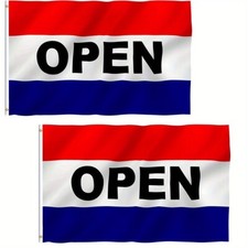 Anley 2Pcs Fly Breeze 3x5 Ft Open Flag Red White Blue Store Banner Advertising