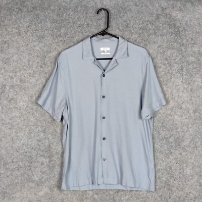 Reiss Hemd Herren Größe XL Slim Fit Hellblau Kubanischer Camp Kragen Kurzarm Max