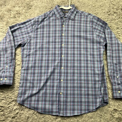 Peter Millar Shirt Men's XL Blue Plaid Summer Comfort Button Down Performance