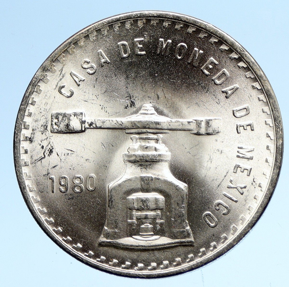 1980 MEXICO Huge Medallic 4.1cm SILVER Onza Old Mexican COIN PRESS